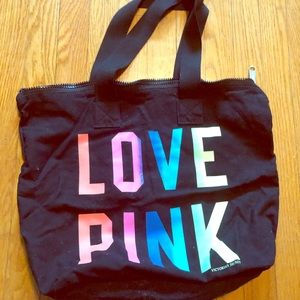 Love Pink Zipper Tote Bag